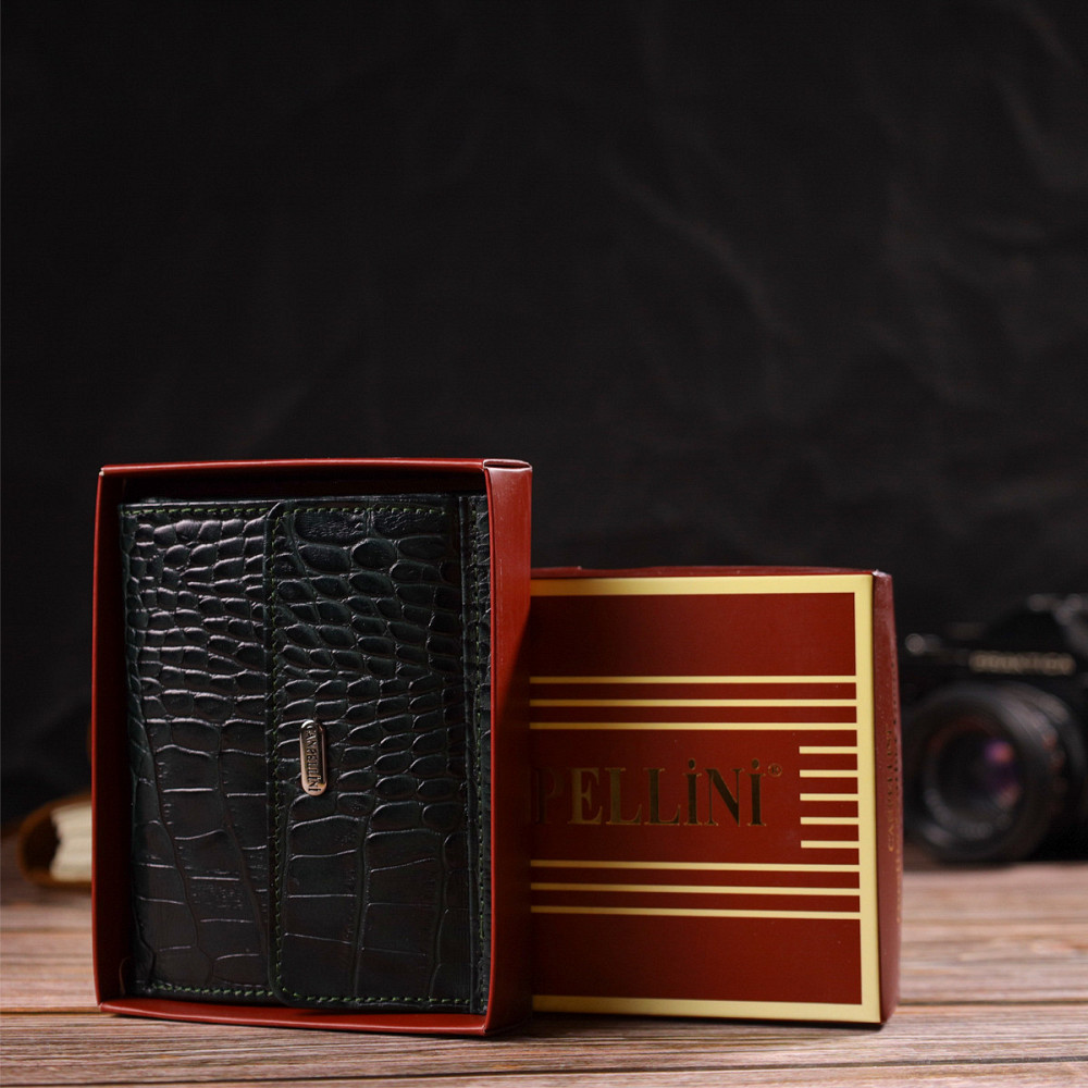 Красивый кошелек для женщин среднего размера из натуральной кожи с тиснением под крокодила CANPELLINI 21815 Зеленый Киев - изображение 9