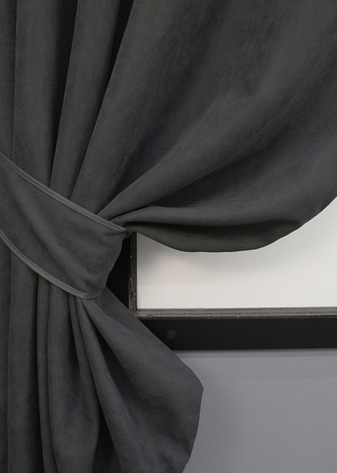 Комплект коротких штор VR-Textil Микровелюр Petek № 1495ш Темно-серый 140х170 см 2 шт (35-0209) Киев - изображение 4