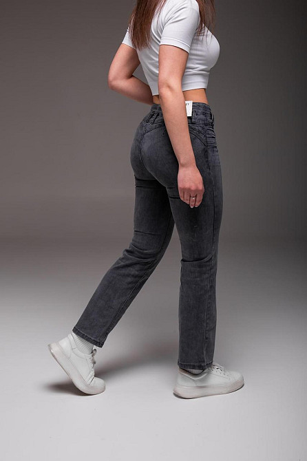 Жіночі джинси з високою талією темно-сірі Slim Fit: джинси звужені високі на три ґудзики 30 Одеса - фото 7