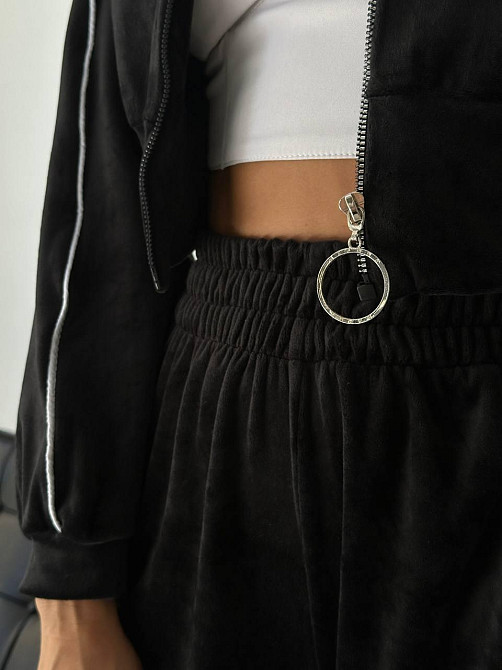 Стильний жіночий велюровий м'який костюм-двійка велюр плюш Чорний, 44/46 Одеса - фото 4