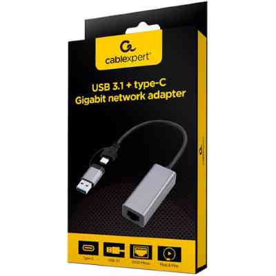 Адаптер USB-A/USB/C to 1Gbps Lan Cablexpert (A-USB3AC-LAN-01) Винница