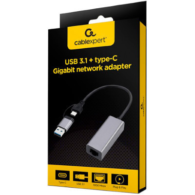 Адаптер USB-A/USB/C to 1Gbps Lan Cablexpert (A-USB3AC-LAN-01) Вінниця - фото 3