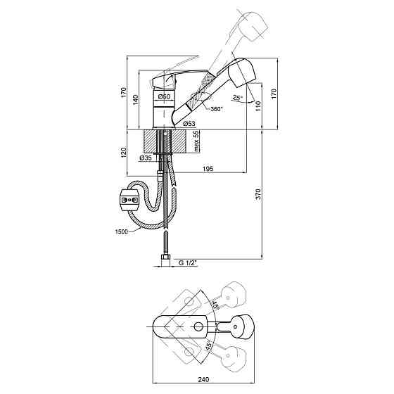 Смеситель для кухни Lidz Mars 011 с выдвижным изливом (k40) LDMAR011CRM34859 Chrome Киев