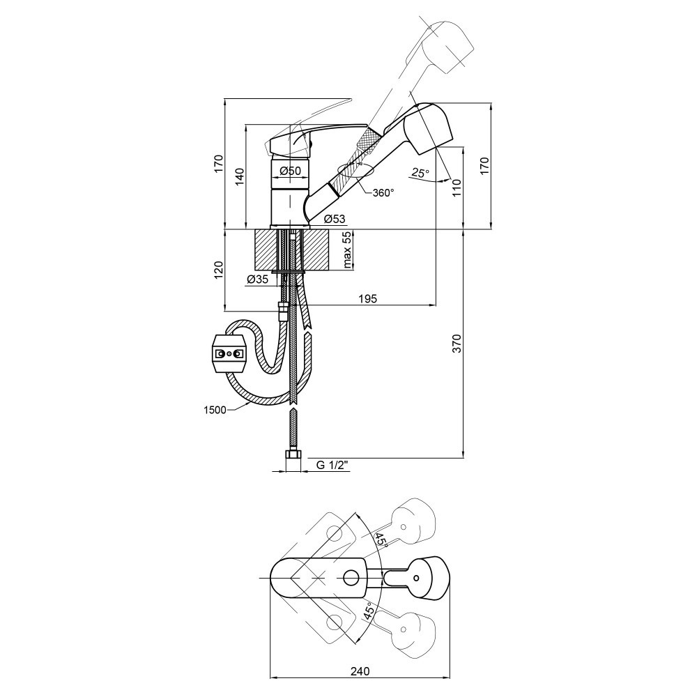 Змішувач для кухні Lidz Mars 011 з висувним виливом (k40) LDMAR011CRM34859 Chrome Київ - фото 2