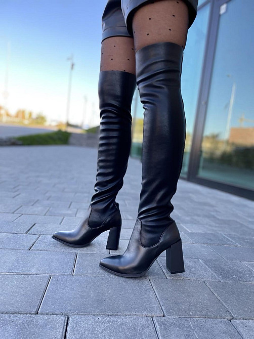 LIRIO Ботфорти жіночі LIRIO чорні натуральна шкіра висота 52см обхват в гомілки 32+34см каблук Коломия - фото 9