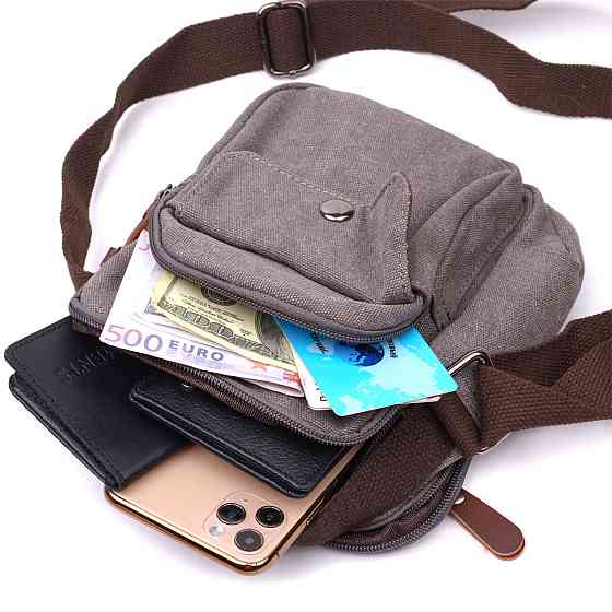 Невелика чоловіча сумка із щільного текстилю Vintage 22217 Сірий Київ