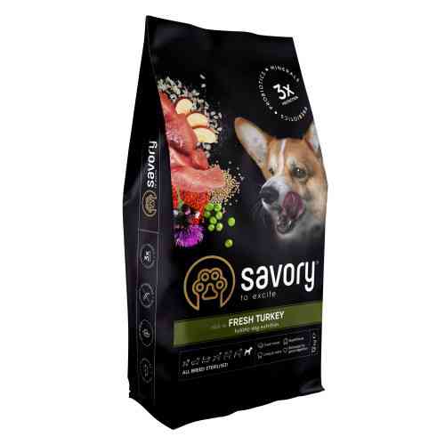 Сухий корм Savory All Breed для стерилізованих собак усіх порід, зі свіжою індичкою, 12 кг Київ