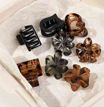 Набор мини крабиков для волос 10 шт, заколки крабики разных форм, матовые и прозрачные зажимы микс Киев