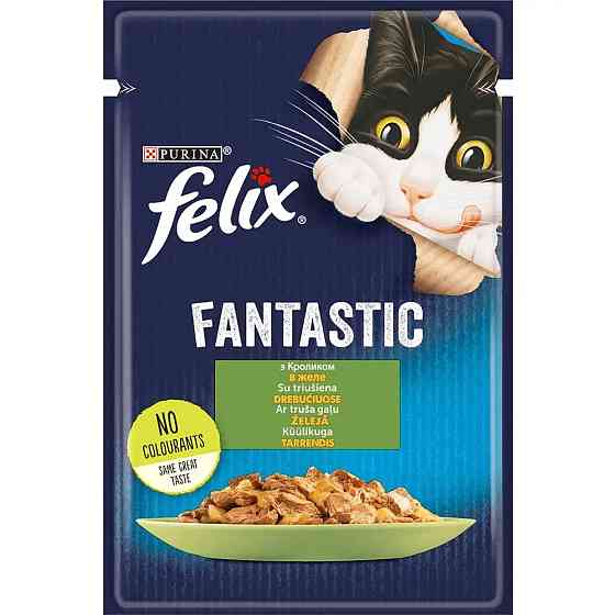 Вологий корм FELIX Fantastic для дорослих котів, шматочки в желе, з кроликом, 85 г Київ