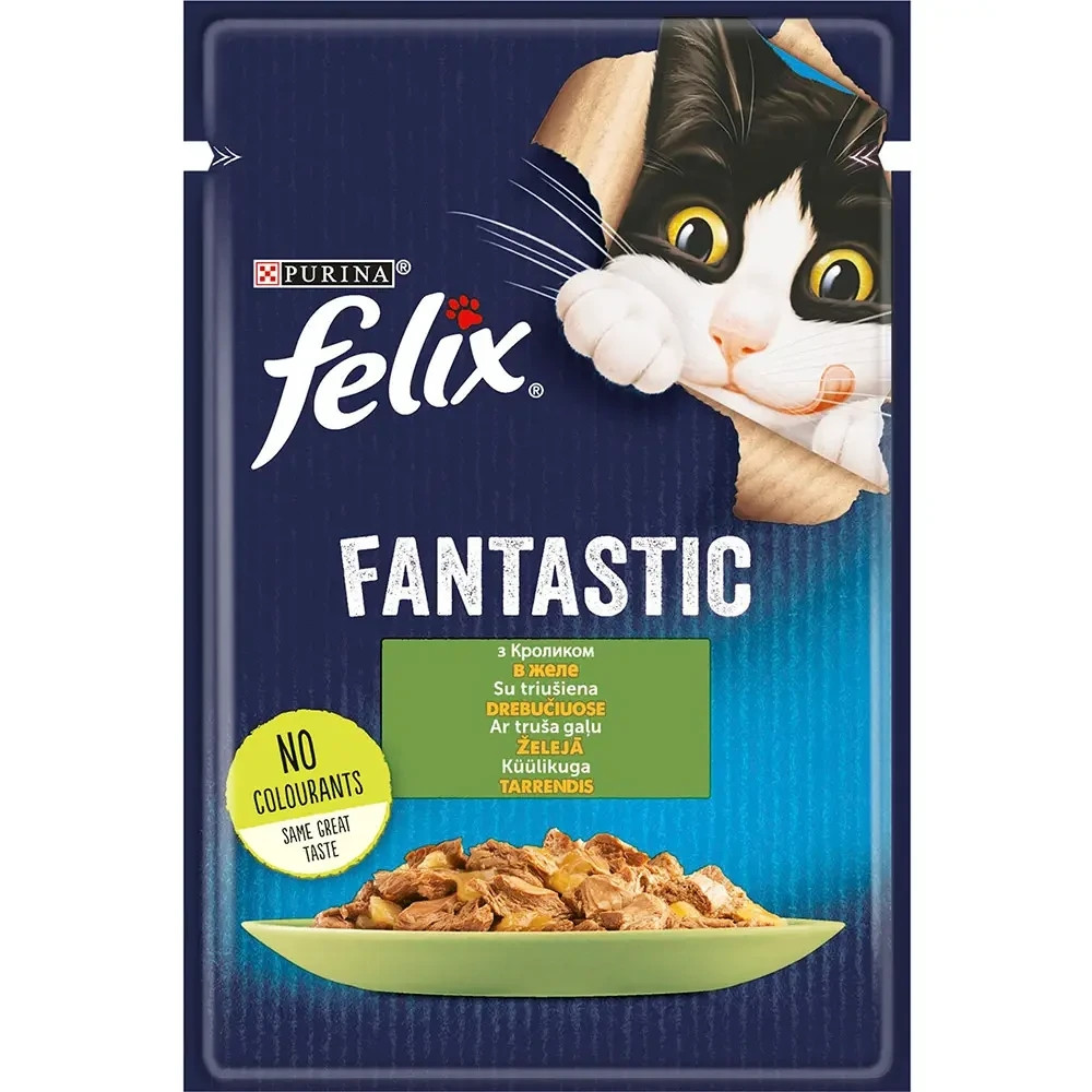 Вологий корм FELIX Fantastic для дорослих котів, шматочки в желе, з кроликом, 85 г Київ - фото 1