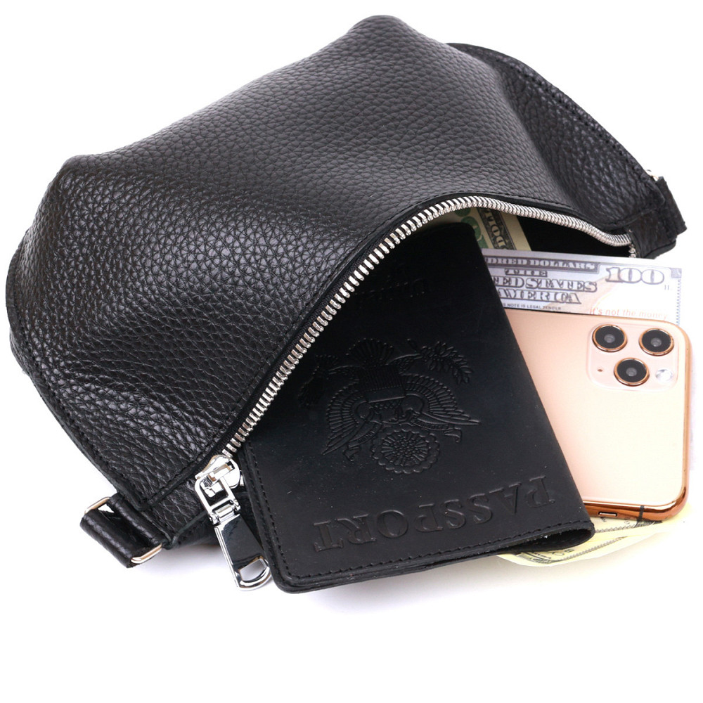 Шкіряна жіноча бананка Shvigel 16373 Чорний Київ - фото 7