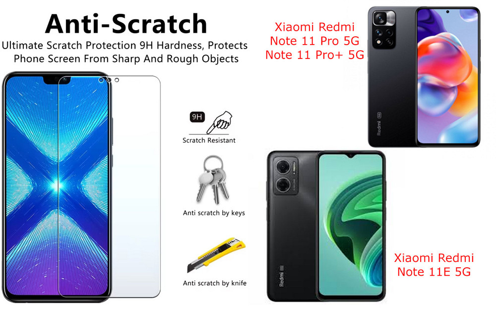 Защитное стекло NeoGlass для Xiaomi Redmi Note 11 Pro 5G, Note 11 Pro+ 5G, Note 11E 5G – ультрапрозрачное и Киев - изображение 1