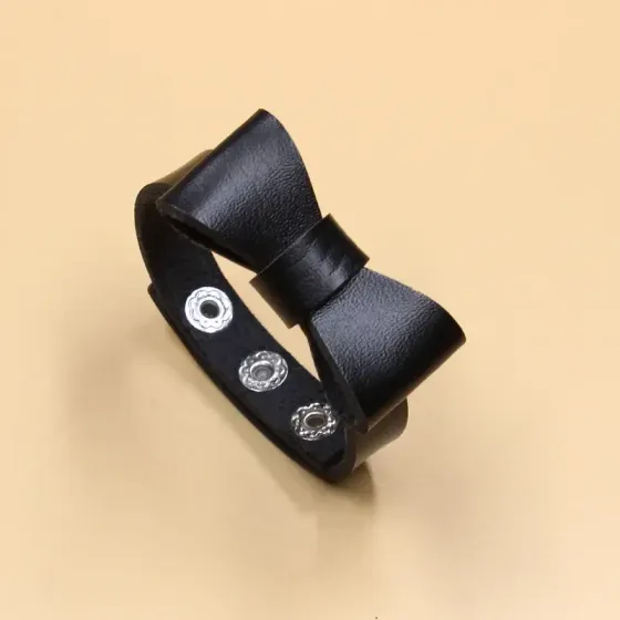 Браслет из PU-кожи с бантом – черный стильный аксессуар Киев