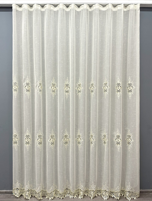 Тюль лен с кружевом цвет кремовий 1804т Киев - изображение 8