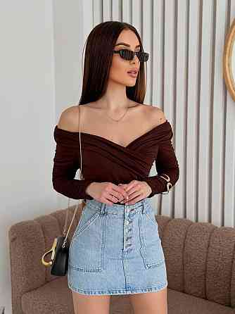 Женский романтичный боди с открытыми плечами трикотаж масло Шоколад Одесса