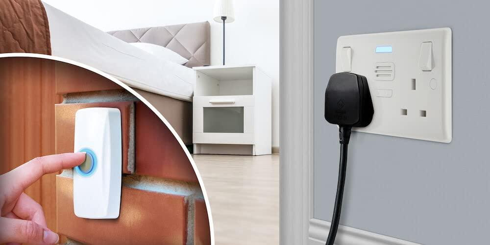 Бездротовий дверний дзвінок BG Electrical 822BELL IP44 з кнопкою, 6 мелодій, 100 м, LED-індикатор, подвійна розетка Київ - фото 5