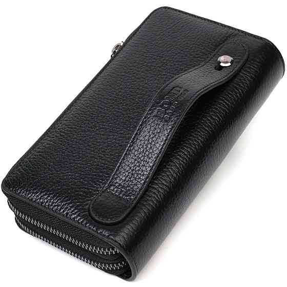 Практичный мужской клатч с двумя отделениями из натуральной кожи BOND 22027 Черный Киев