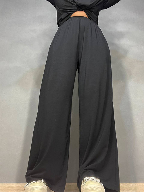 Брюки женские A-N 25060 палаццо на резинке с карманами тонкие свободные, черный, one size Киев - изображение 10