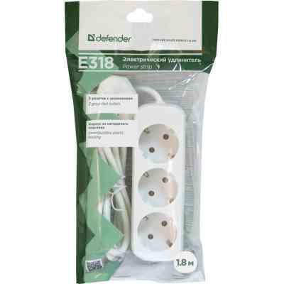 Мережевий подовжувач Defender E318 1.8 m 3 роз white (99221) Вінниця