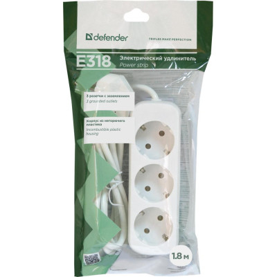 Сетевой удлинитель Defender E318 1.8 m 3 роз white (99221) Винница - изображение 4