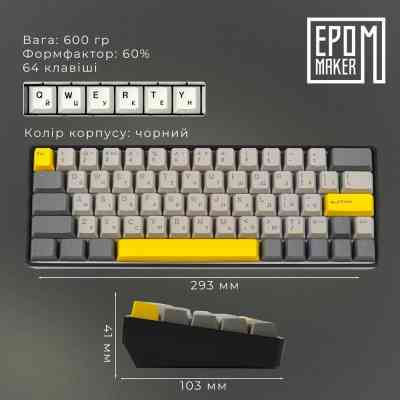 Клавіатура Epomaker EP64 60 Mulan Switch Hot-Swap RGB Wireless/Bluetooth/USB UA Black (EP64-B-M) Вінниця