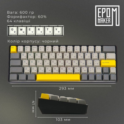 Клавіатура Epomaker EP64 60 Mulan Switch Hot-Swap RGB Wireless/Bluetooth/USB UA Black (EP64-B-M) Вінниця - фото 6