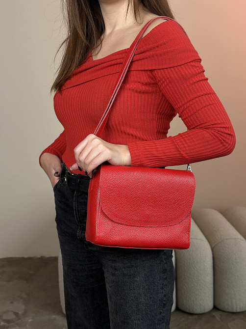 Женская кожаная сумочка, Стильная сумка из натуральной кожи, Маленькая красная сумка на плечеMasterSem Киев - изображение 9