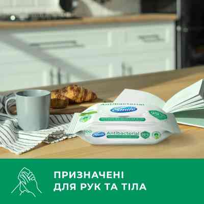 Влажные салфетки Smile Antibacterial с соком подорожника 100 шт. (4823071636741) Винница