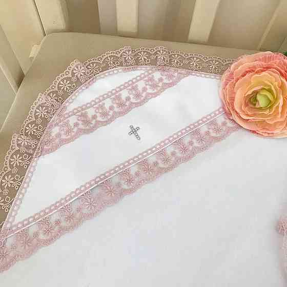 Крижма "Чарівна світлинка" подвійна атлас, кулір 75*100 см Betis Білий з пудровим Кривий Ріг