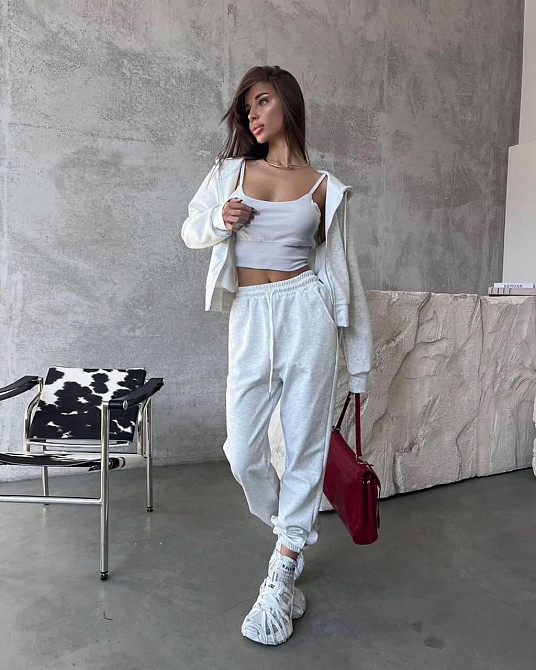 Жіночий прогулянковий костюм-трійка: кофта топ і штани двонитка Меланж, 46/48 Одеса - фото 2