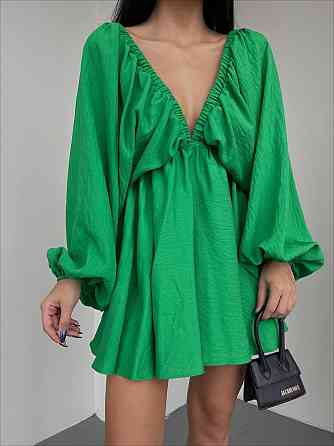 Женское легкое мини платье свободного кроя креп жатка Зелёный Одесса