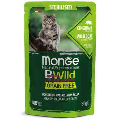 Влажный корм для кошек Monge Cat Bwild GR.FREE Wet Sterilised мясо дикого кабана с овощами 85 г (8009470012805) Винница