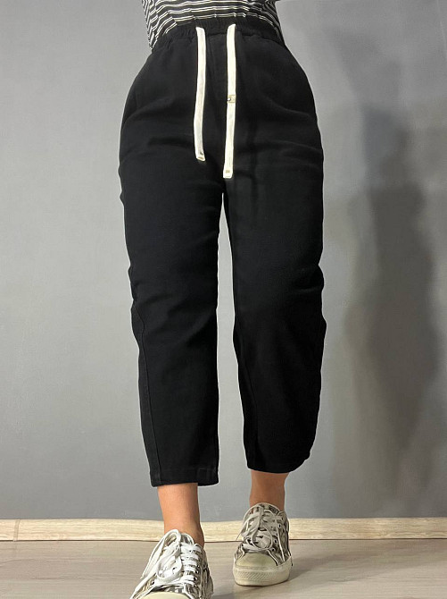 Джинси жіночі A-N 9962 MOM кюлоти укорочені резинка на таліі шнурок чорні, чорний, M, M, 76 см, 100 см Київ - фото 9