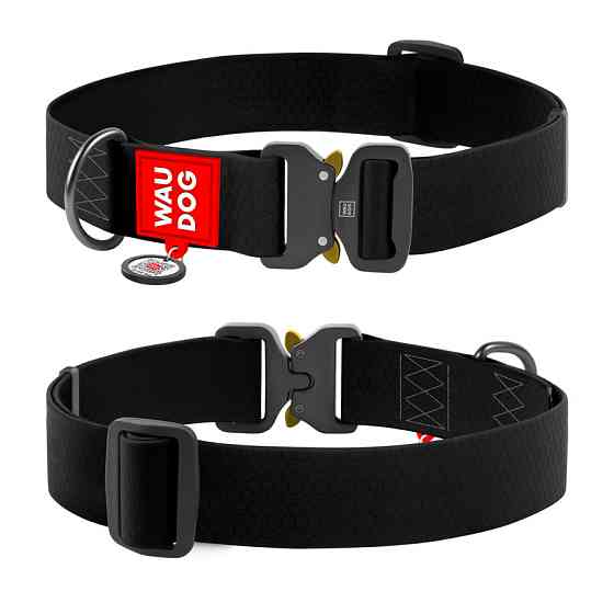 Ошейник для собак водостойкий WAUDOG Waterproof c QR паспортом, металічна пряжка-фастекс, Ш 40 мм, Дов 46-70 см, чорний Київ