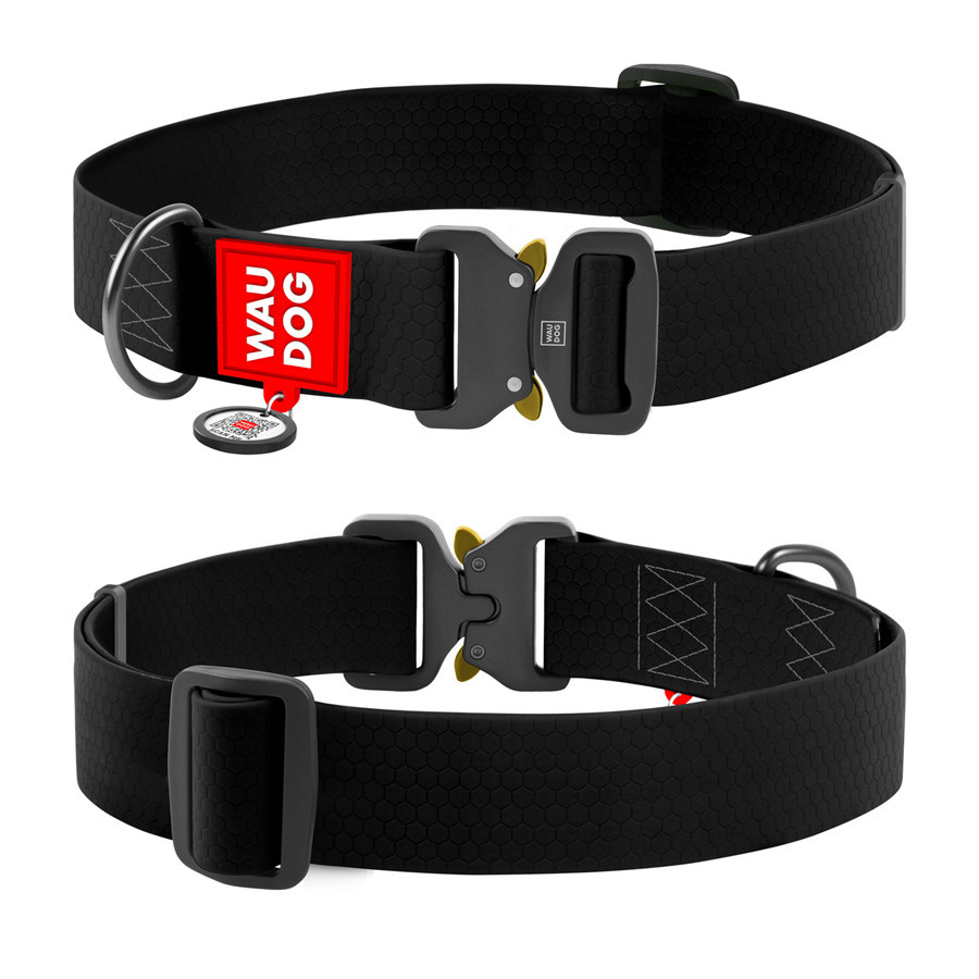 Ошейник для собак водостойкий WAUDOG Waterproof c QR паспортом, металічна пряжка-фастекс, Ш 40 мм, Дов 46-70 см, чорний Київ - фото 2
