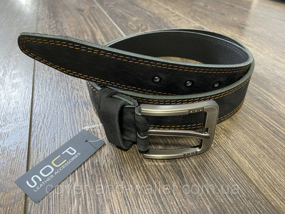 Cтильний чоловічий ремінь із вінтажної шкіри сірого кольору 40мм PS Leather Київ - фото 1