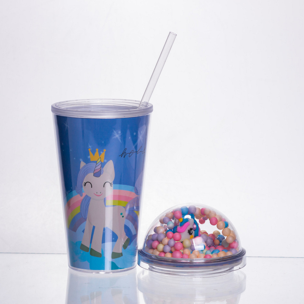 Yiwu пластиковий стакан з трубочкою і кришкою 400 мл багаторазовий Синій HP-18-2BL Коломыя - изображение 2