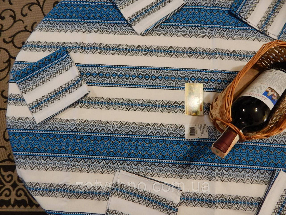 Синя скатертина вишита в українському стилі Київ - фото 3