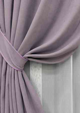Комплект штор VR-Textil Мікровелюр Petek 150х270 2шт і Тюль 500х270 1493ш-1153т Лавандовий з білим 71-054/4 Київ