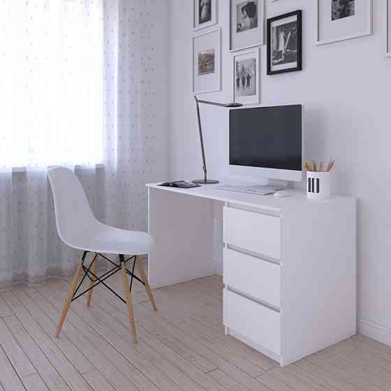 Компьютерный стол VAYS, письменный, современный, с тумбой cправа, 3 ящика з фасадами без ручек R-1 Белый Львов