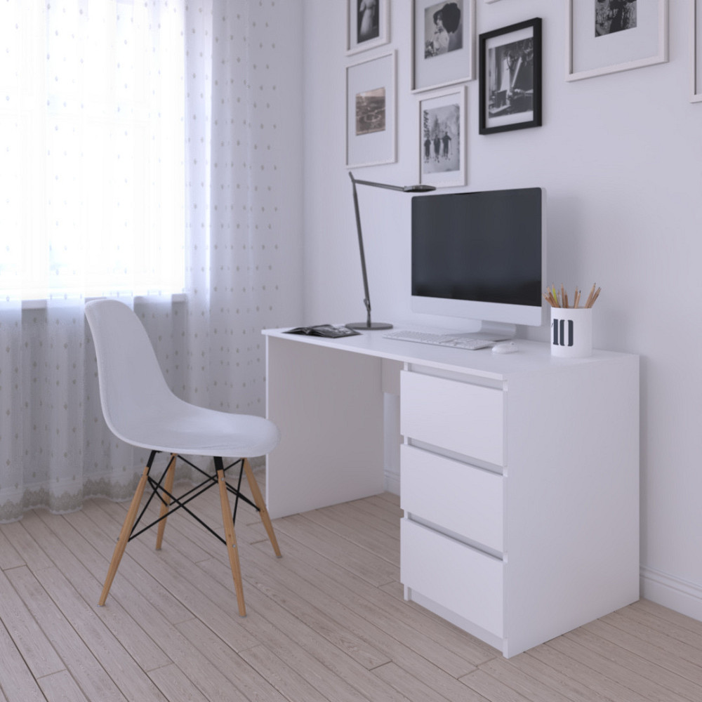 Компьютерный стол VAYS, письменный, современный, с тумбой cправа, 3 ящика з фасадами без ручек R-1 Белый Львов - изображение 2