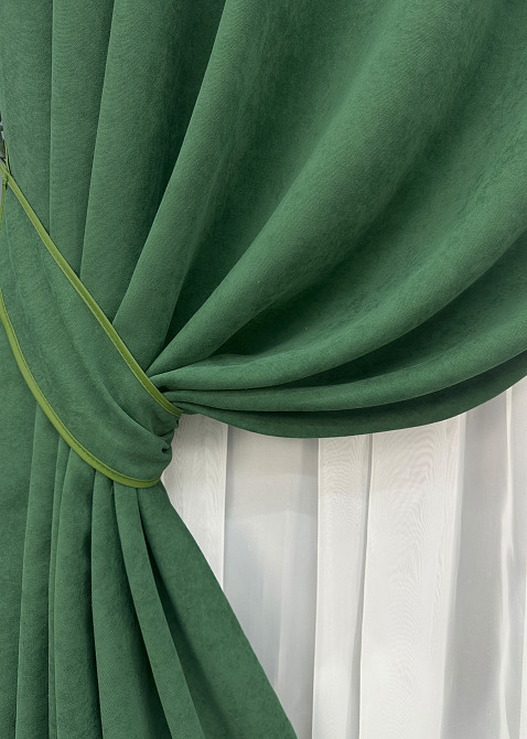 Комплект готових штор VR-Textil Мікровелюр Petek YL № 1709ш Зелений 150х295 см 2 шт (33-0601) Київ - фото 5