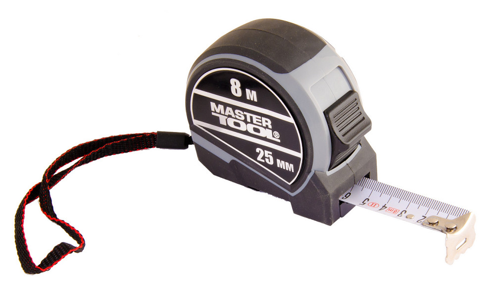 MASTERTOOL Рулетка MASTERTOOL 8 м×25 мм фіксатор полотна кнопка STOP нейлонове покриття металев Коломия - фото 1