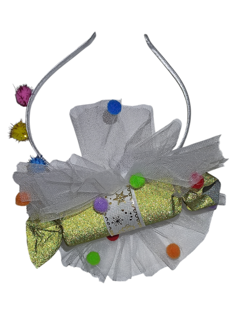 Обруч для волос конфетка с блесточками новогодняя с фатином one size ручная работа золотой Киев - изображение 3