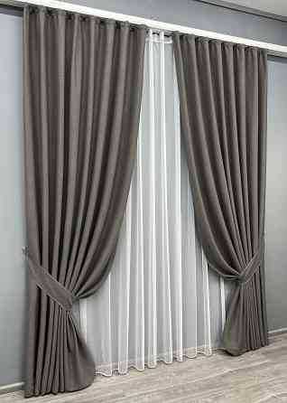 Комплект штор VR-Textil TWEED_V 150х270 2шт и Тюль 400х270 1915ш-1153т Темно-серый с белым 71-146/3 Киев