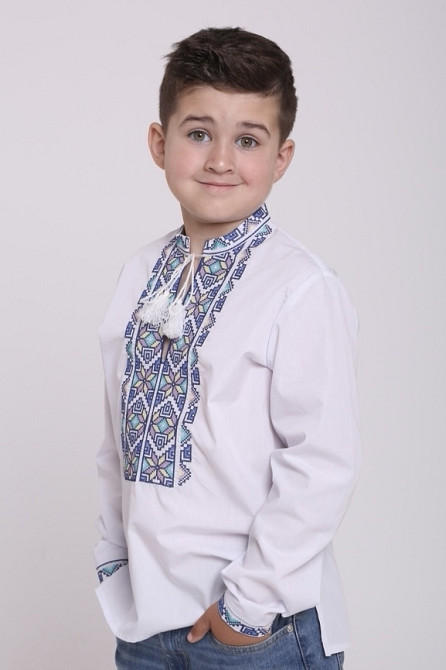 Вышиванка для мальчика Школьник с синим орнаментом Сумы - изображение 1