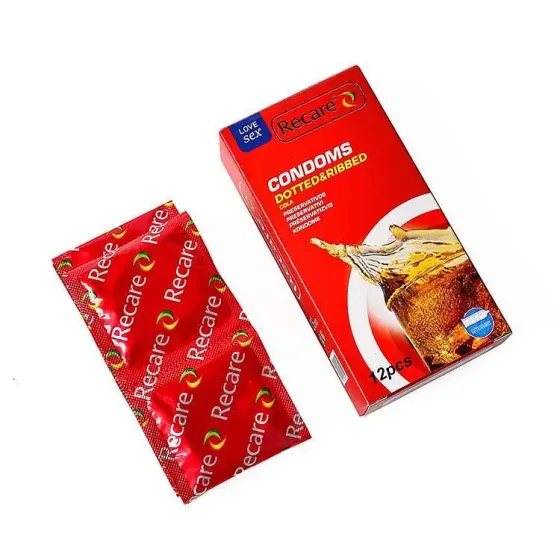 Презервативи Recare Cola Dotted&Ribbed Condoms 12 шт, з пухирцями та ребрами, аромат: Кола Львів