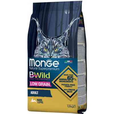 Сухий корм для кішок Monge Cat Bwild Low Grain з м'ясом зайця 1.5 кг (8009470012003) Вінниця