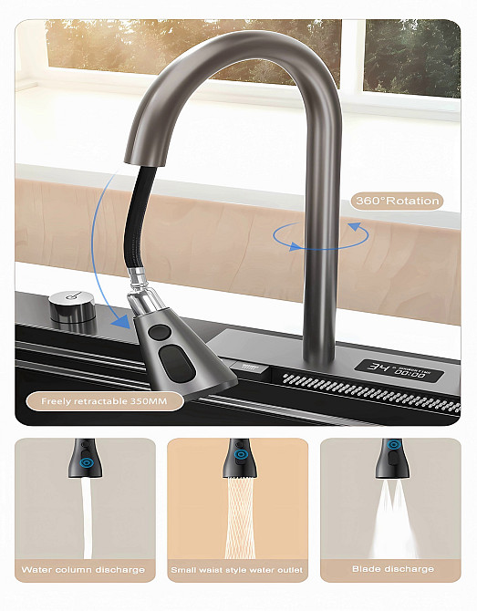 Кухонна раковина водоспад Willda, кухонна мийка водоспад ручної роботи 92х45х22 (98745683) Київ - фото 4