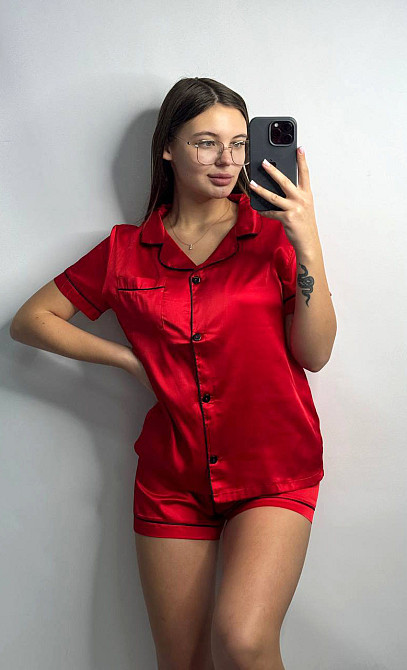 Червоний шовкова піжама з шортами Червоний ч/к S Харків - фото 1